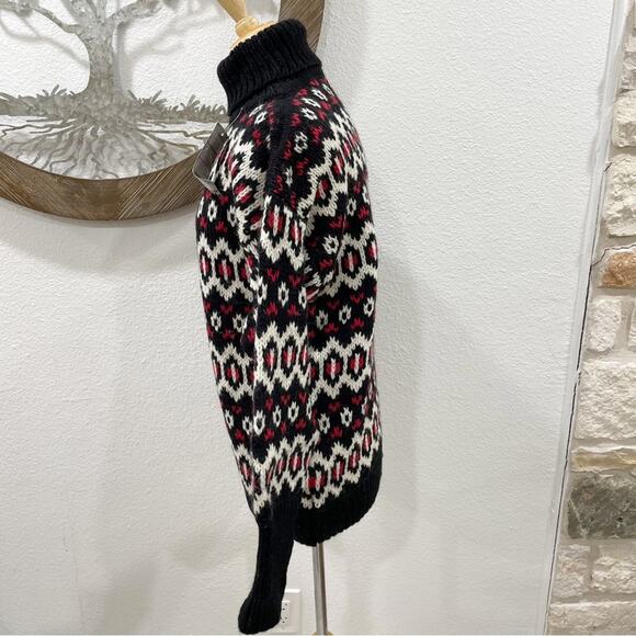 NWT Kerstin Adolphson Chunky Wool Turtleneck Sweater Black Red White Small - Picture 3 of 6